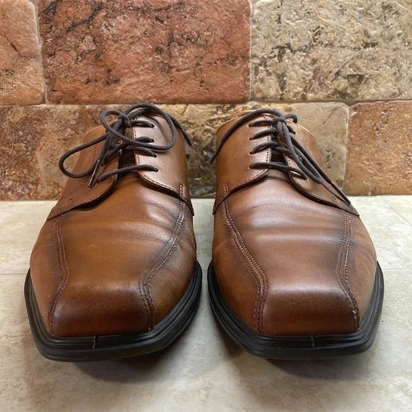 Ecco Men’s Lace Up Oxford Shoes Dress Shock Point Leather Brown Size 44/10-10.5 - Picture 3 of 16